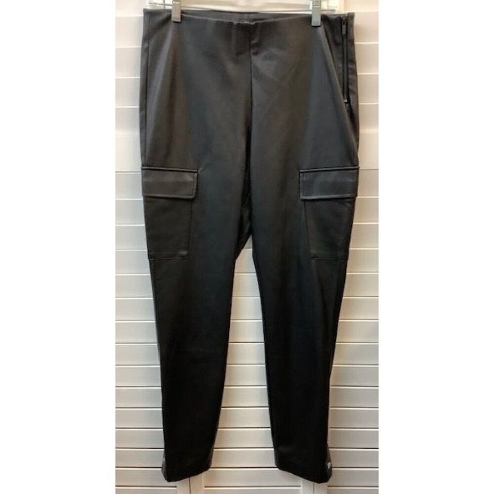 Zara Black Faux Leather High-Waisted Slim Fit Pants With Silver Button Detailing